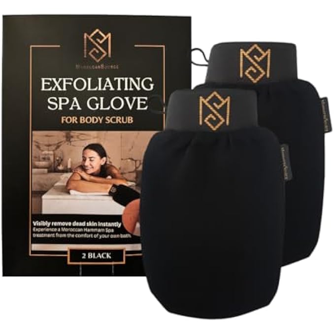 MS Exfoliating Bath Glove for Body Scrub (Kessa mitt) - PACK OF 2 - For Dead Skin Scrubbing and Deep Pore Cleansing - Gentle Viscose Fiber - by MoroccanSource - Image 1